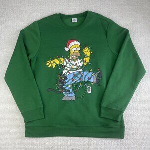 The Simpsons Christmas sweatshirt light up ugly sweater Men Sz L Green (Stained)